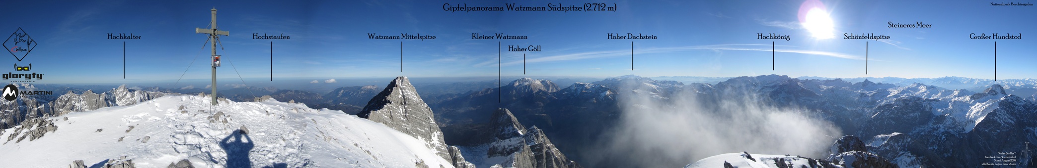 Gipfelpanorama Watzmann Südspitze Winter
