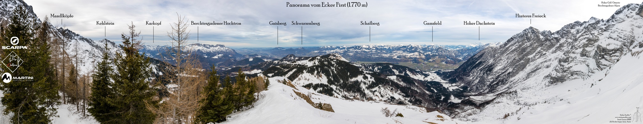 Panorama vom Ecker First über dem Purtschellerhaus.