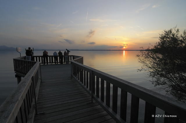 Steg des Aussichtsturmes bei Abendstimmung.