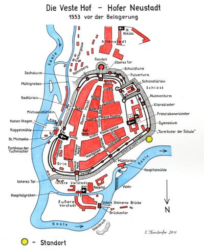 Die Hofer Stadtbefestigung um 1553. 