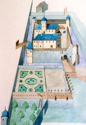 Das Hofer Schloss im Jahr 1646
