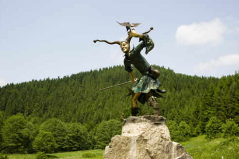 Eulenspiegel-Figur am Waffenhammer im Steinachtal