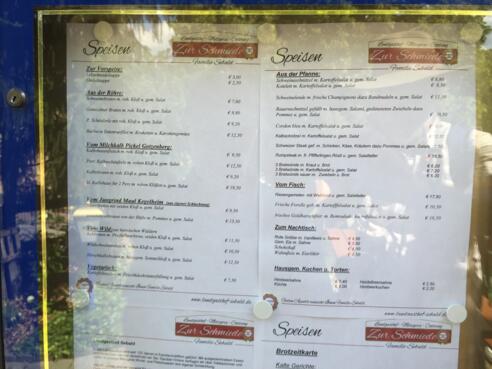 Speisekarte &quot;Zur Schmiede&quot;