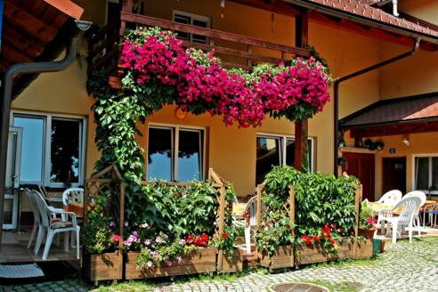gemütlicher, schattiger Gastgarten im Innenhof