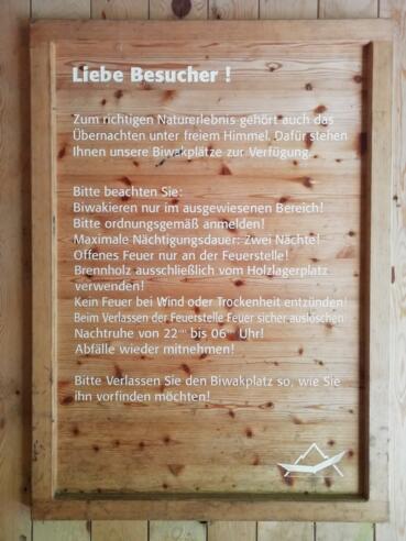 Vorschriften für die Benutzung Biwakplatz Weißwasser