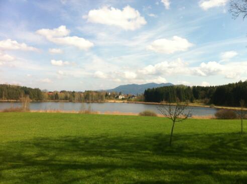 Der Huberweiher ist malerisch in die Voralpenlandschaft eingebettet