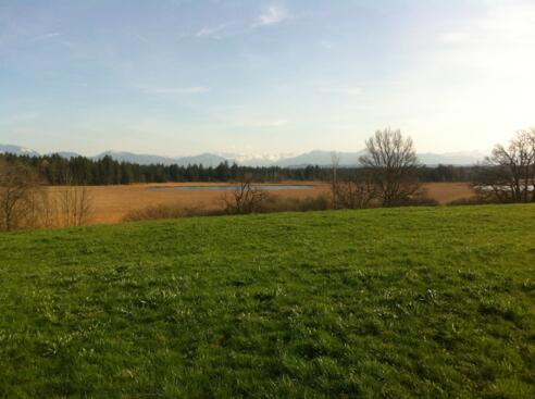 Der Ursee bei Seeshaupt vor einem grandionen Alpenpanorama