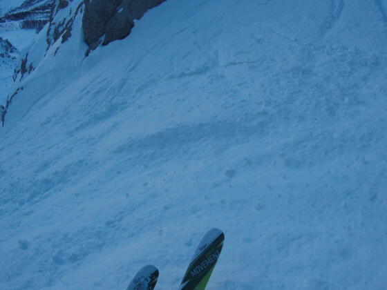 die Einfahrt in den Leoganger Seilergraben ist 45 Grad steil und manchmal überwechtet
