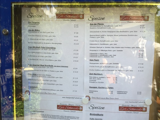 Speisekarte &quot;Zur Schmiede&quot;