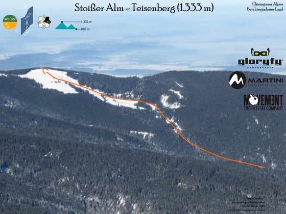 Stoißer Alm Skitour auf den Teisenberg - Übersichtsbild - Topo