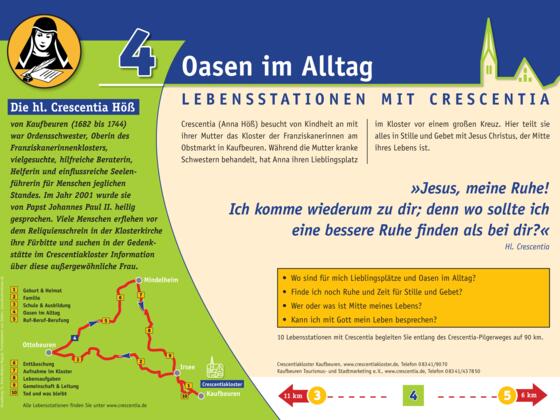 Crescentia-Pilgerweg - Lebensstation mit Crescentia - Tafel 4 von 10 - &quot;Oasen im Alltag&quot;