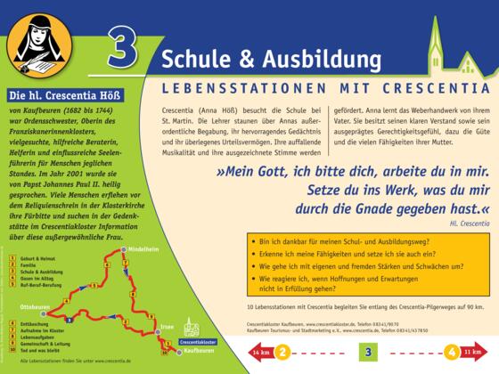 Crescentia-Pilgerweg - Lebensstation mit Crescentia - Tafel 3 von 10 - &quot;Schule &amp; Ausbildung&quot;