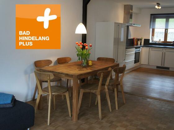 Wohnraum mit großer voll ausgestatteter Küche