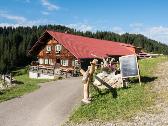 Brotzeit, Getränke, Kaffee und Kuchen auf der Freiburger Alpe im Lochbachtal