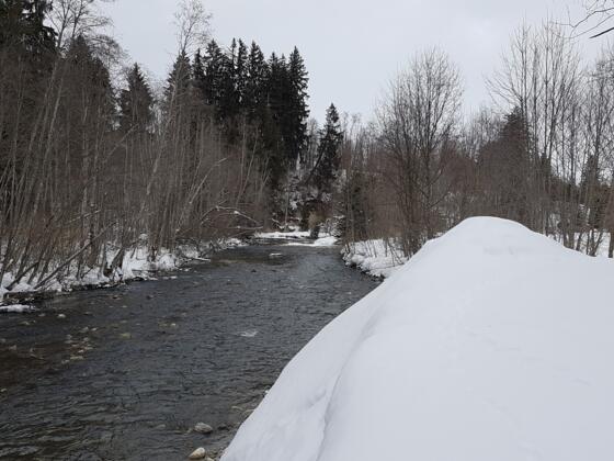 Winterwanderung entlang der Wertach bei Nesselwang im Allgäu
