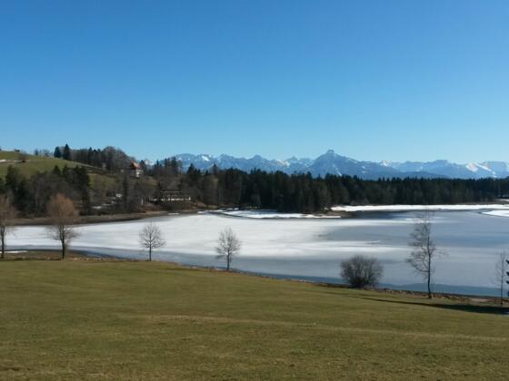 Ein traumhaftes Bergpanorama am Schwaltenweiher
