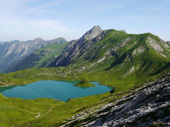 Blick aus der Lahnerscharte auf den Schrecksee
