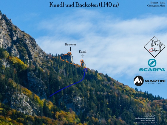 Übersichtsbild der Kletterfelsen Kundl und Backofen in den Chiemgauer Alpen