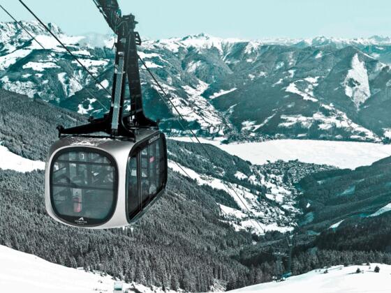 Porsche Design Gondel im Hintergrund der Zeller See