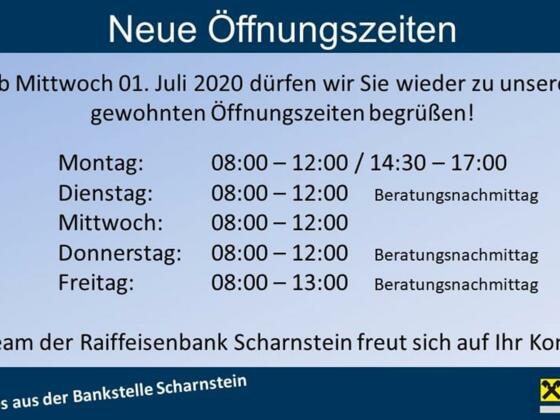 Öffnungszeiten ab 1. Juli 2020