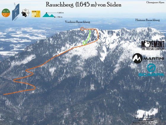 Übersichtsbild Rauschberg Südseite Skitour von Laubau (Topo)