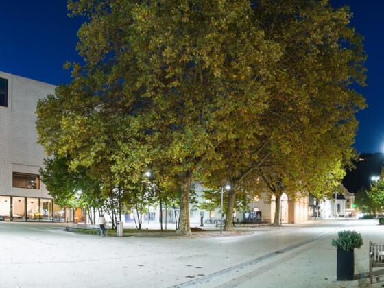 Vorarlberg Museum Kornmarktplatz abends