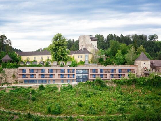 Luftansicht Burg Kreuzen und Hotel Schatzkammer