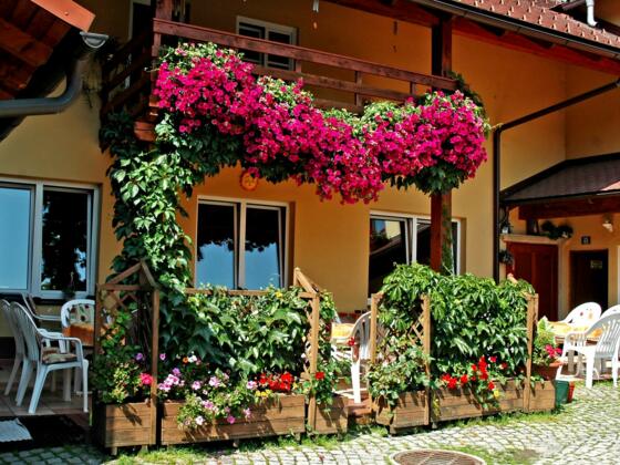 gemütlicher, schattiger Gastgarten im Innenhof
