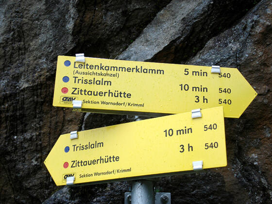 Wegweiser zur Zittauer Hütte