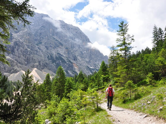 Auf schmalen Pfaden taleinwärts - links thront schon der impossante Hochwanner