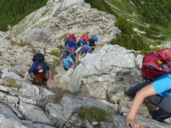 Kletterei im 1. Schwierigkeitsgrad beim Nordaufstieg