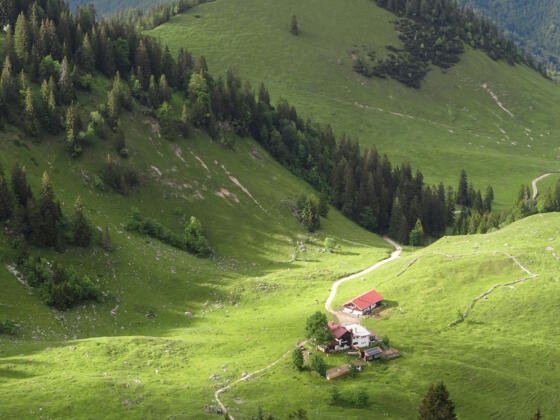 Blick vom Bodenschneidgipfel zum Bodenschneidhaus