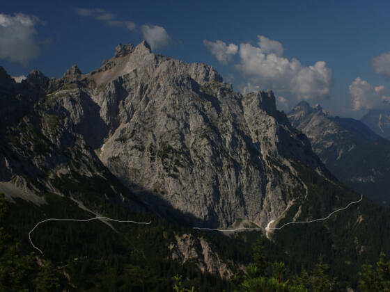 Wegverlauf im Mitterkar und unterhalb der Kreuzwand 