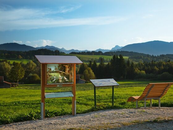 Schaukasten und Panoramaliege an der Station 3