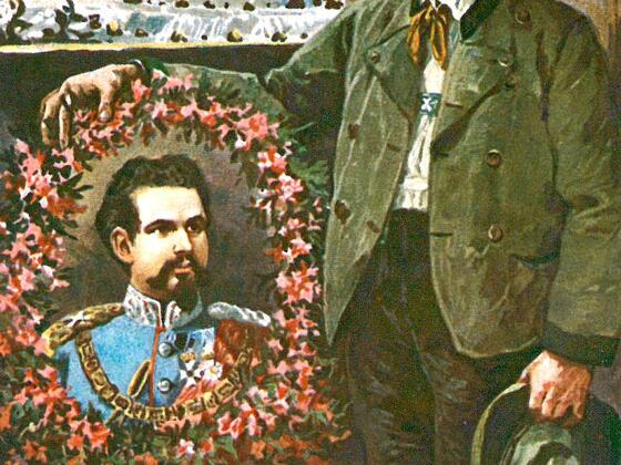 Postkarte von König Ludwig II. und dem Schloss Herrenchiemsee