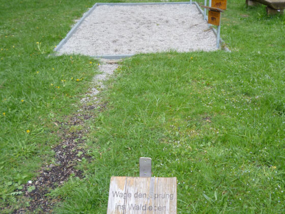 Weitsprunggrube zum Vergleich mit den Sprungweiten der Waldbewohner.