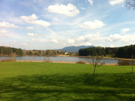 Der Huberweiher ist malerisch in die Voralpenlandschaft eingebettet