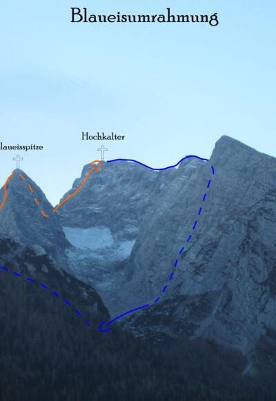 Blaueisumrahmung Übersichtsbild - Topo - Blaueisspitze und Hochkalter