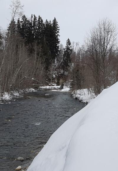 Winterwanderung entlang der Wertach bei Nesselwang im Allgäu