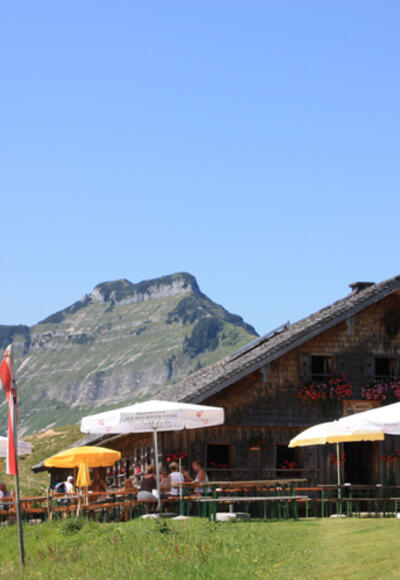 Bergalm mit Schmittenstein im Hintergrund