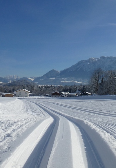 Dorfloipe Niederaudorf - Agg mit Blick auf das Kaisergebirge