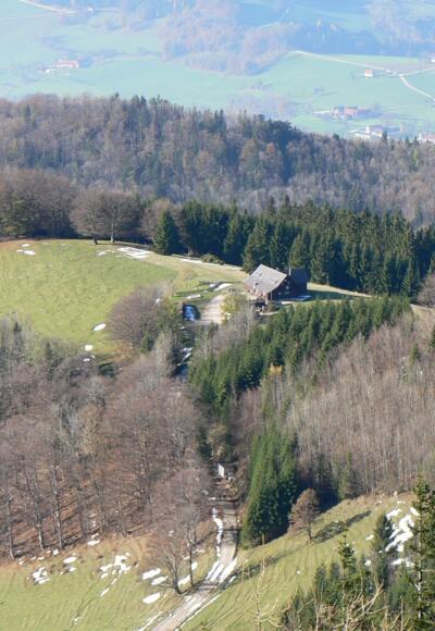 Blick hinunter zur Grünburger Hütte