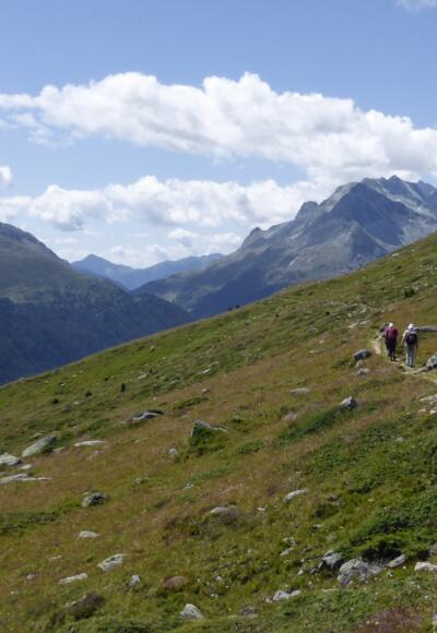 Auf dem Höhenweg; li. das Deferegger Pfannhorn, re. der Hochgall