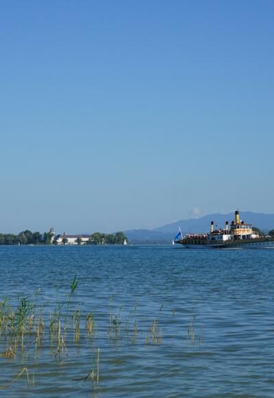 Blick auf Fraueninsel von Urfahrn