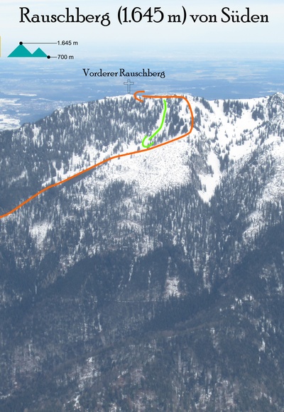 Übersichtsbild Rauschberg Südseite Skitour von Laubau (Topo)