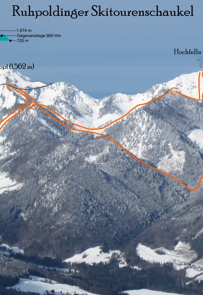 Hochfelln, Ruhpoldinger Skitourenschaukel Übersichtsbild - Topo