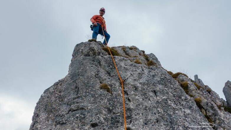 die steile Wand in der 3. SL erklettert