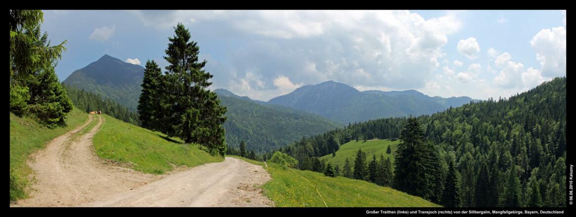 Großer Traithen (links) und Transjoch (rechts) von der Sillbergalm, Mangfallgebirge, Bayern, Deutschland