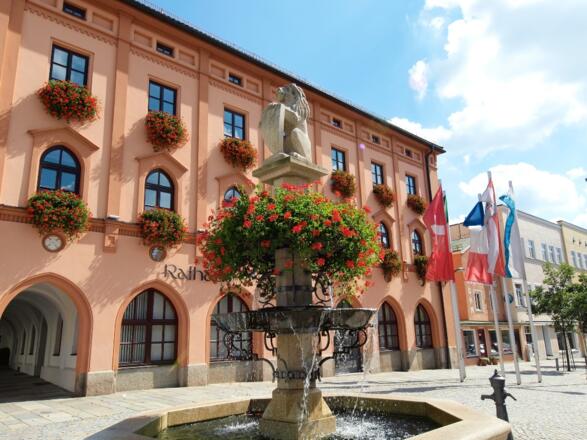  Rathaus und Stadtbrunnen in  Pfarrkirchen