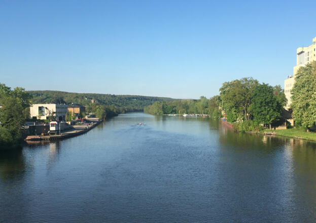 Schleifenroute - Schweinfurt der Main von Brücke / Radweg aus gesehen